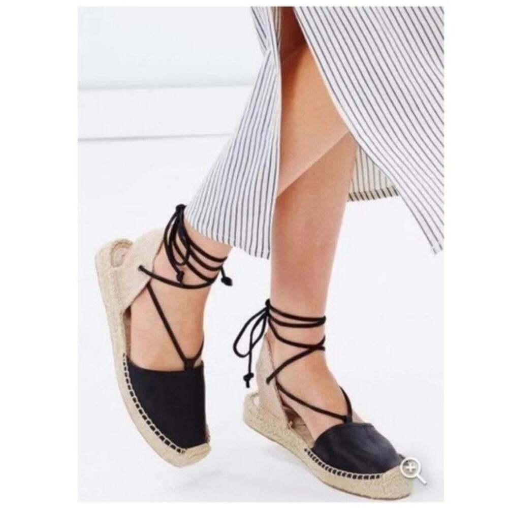 Soludos Platform Gladiator Espadrille Leather Sandals in Black Size 7